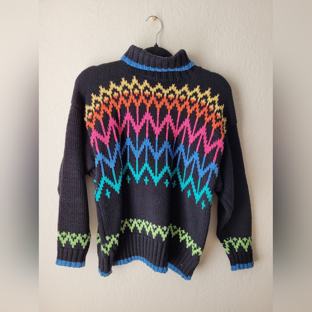 Perfect fun vintage ski sweater Lizwear colorful rainbow sweater | size L petite